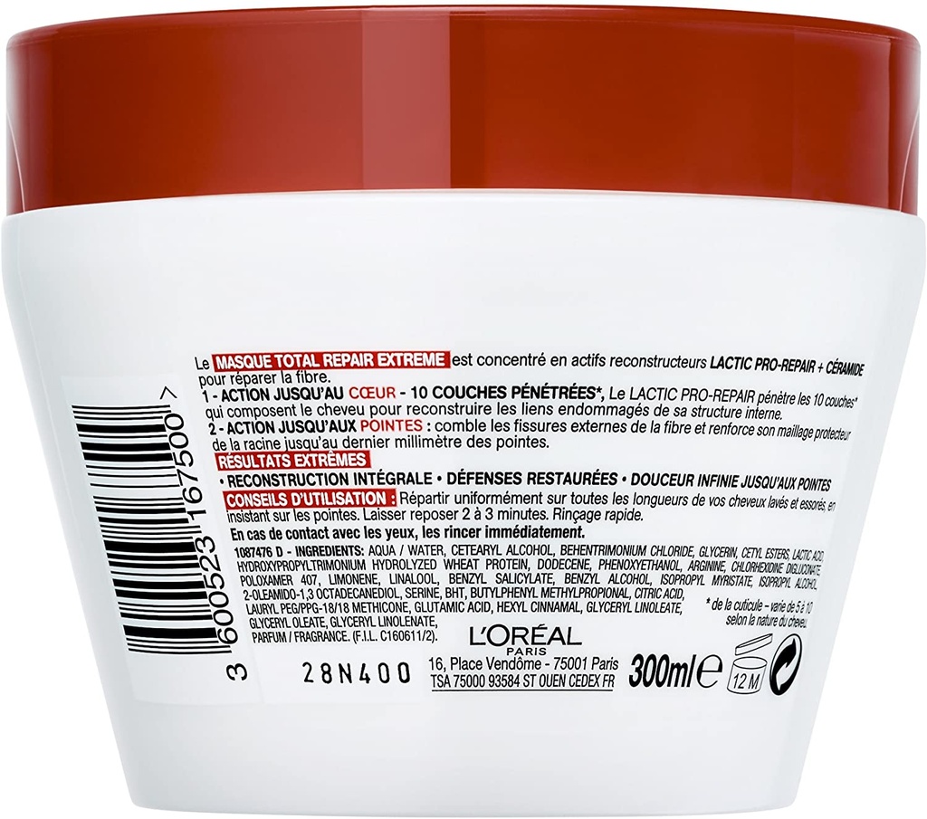 L'Oréal Elsève Total Repair 5 Extreme  Masque à Rincer Nutrition Intense Cheveux Secs à Très Abîmes 300 ml