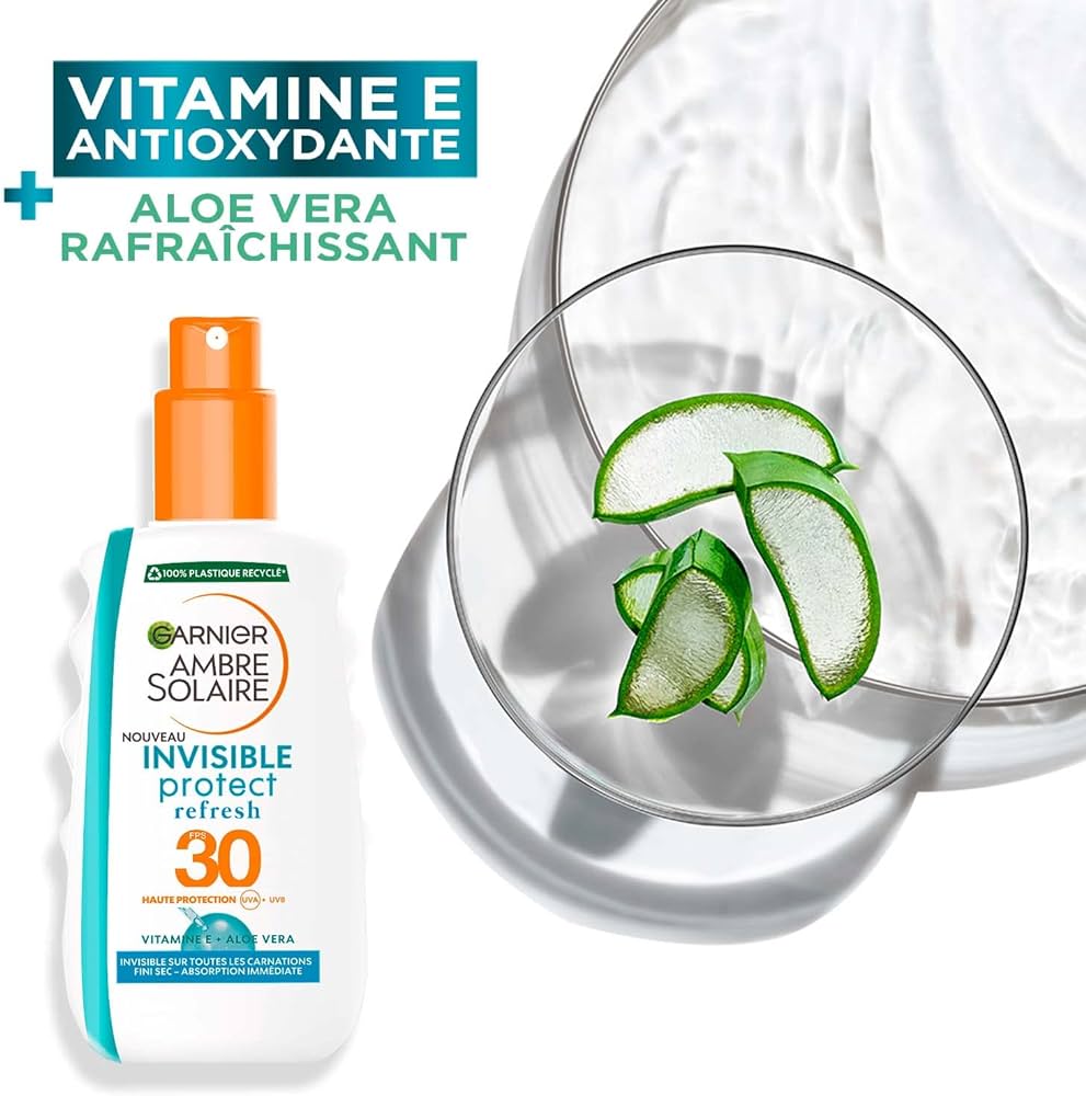 Garnier Ambre Solaire Invisible Protect Refresh Eau Solaire SPF 30 à La Vitamine E Et à L'Aloe Vera 200ml