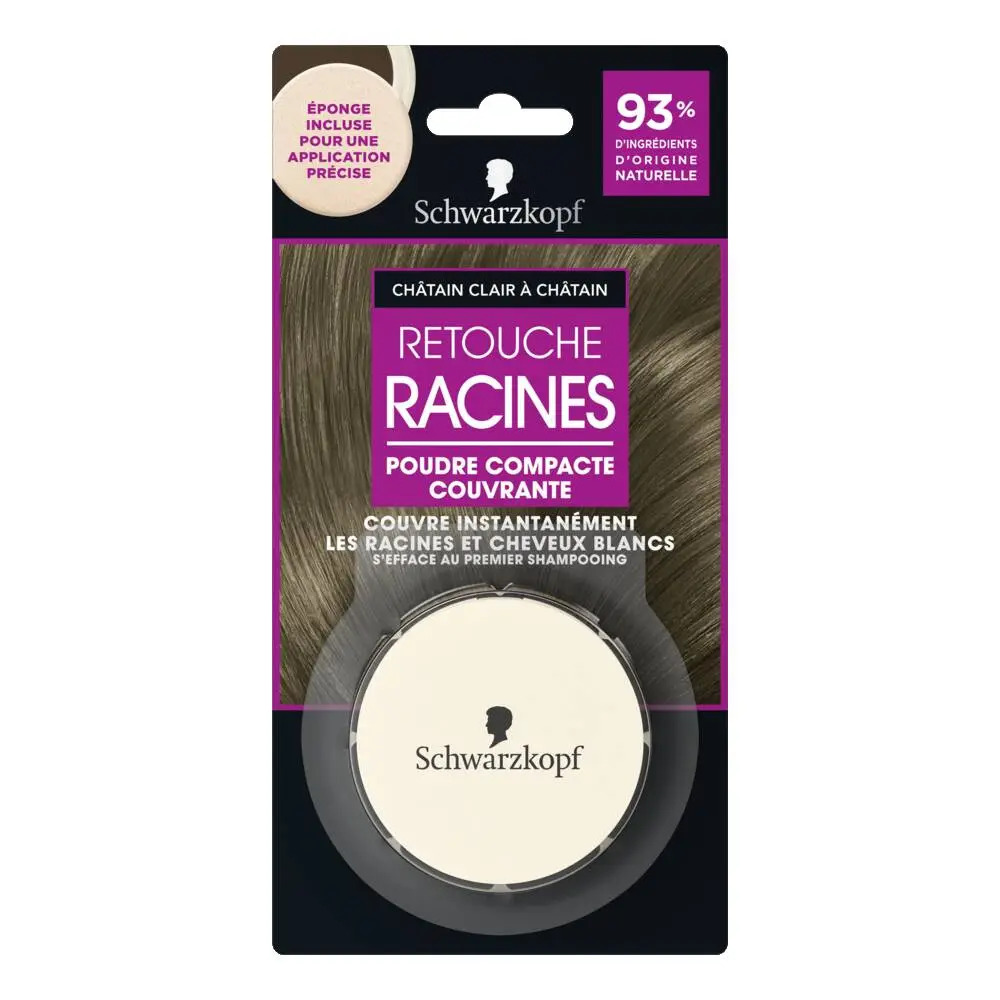 [SCH4] Schwarzkopf Retouche Racines Poudre Compacte Couvrante Eponge Incluse Jusqu'à 30 Utilisations Châtain Clair à Châtain