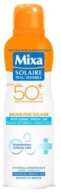 Mixa Brume solaire protection, peaux sensibles a reactives, SPF50+  Bombe  200ml