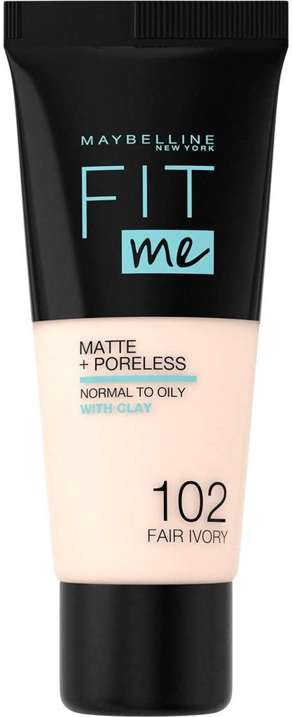 Maybelline Fit Me Matte & Poreless Fond de Teint Fluide 102 Ivoire Clair 30ml