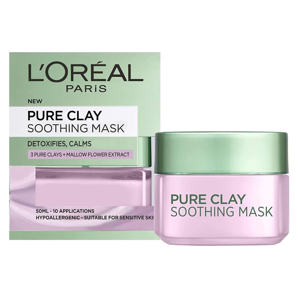 L'Oréal Pure Clay Soothing Mask Masque Visage Aux Extraits De Fleur De Mauve Et 3 Argiles 50ml