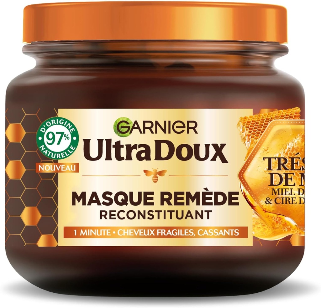 [GAR114] Garnier Ultra Doux Masque Remède Reconstituant Trésors de Miel Cheveux Fragiles, Cassants 340ml 