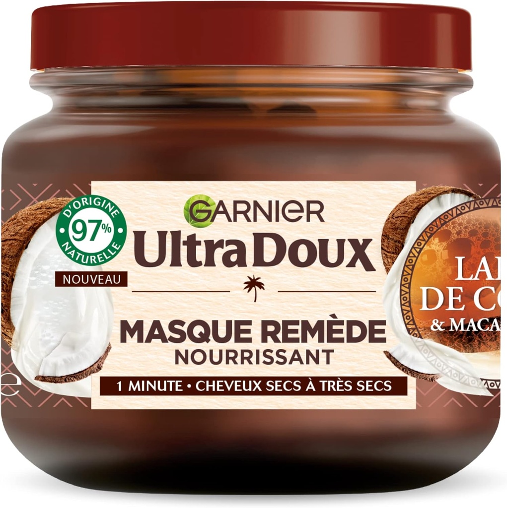 Garnier Ultra Doux Masque Remède Nourrissant Lait de Coco Cheveux Secs, Très Secs 340ml