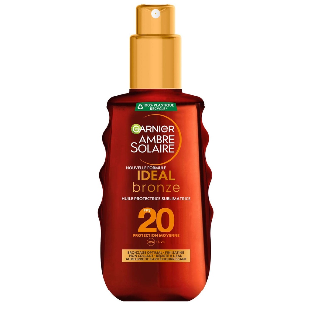 Garnier Ambre Solaire Ideal Bronze Huile Protectrice Sublimatrice SPF 20 Au Beurre De Karité 150ml