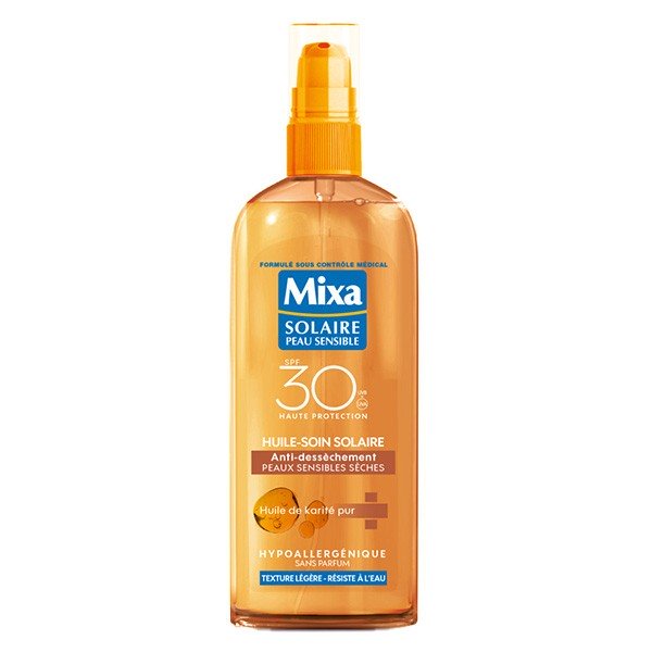 Mixa Solaire Peau Sensible Huile-Soin Solaire SPF 30 Anti Déssèchement Au Beurre De Karité 150ml