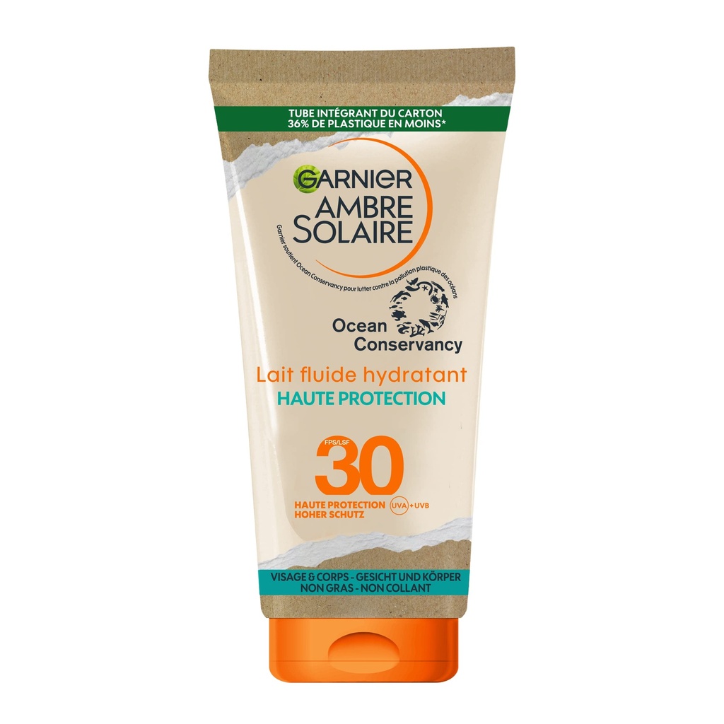 Garnier Ambre Solaire Lait Fluide Hydratant SPF 30 Visage Et Corps Fini Non Gras 175ml