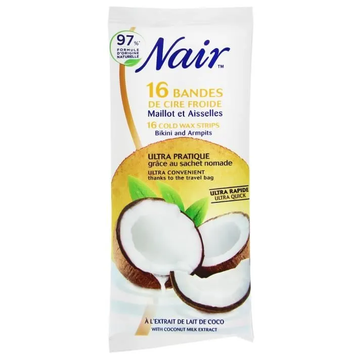 [NAIR3] Nair Bandes De Cire Froide Maillot Et Aisselles à l'Extrait De Lait De Coco x16