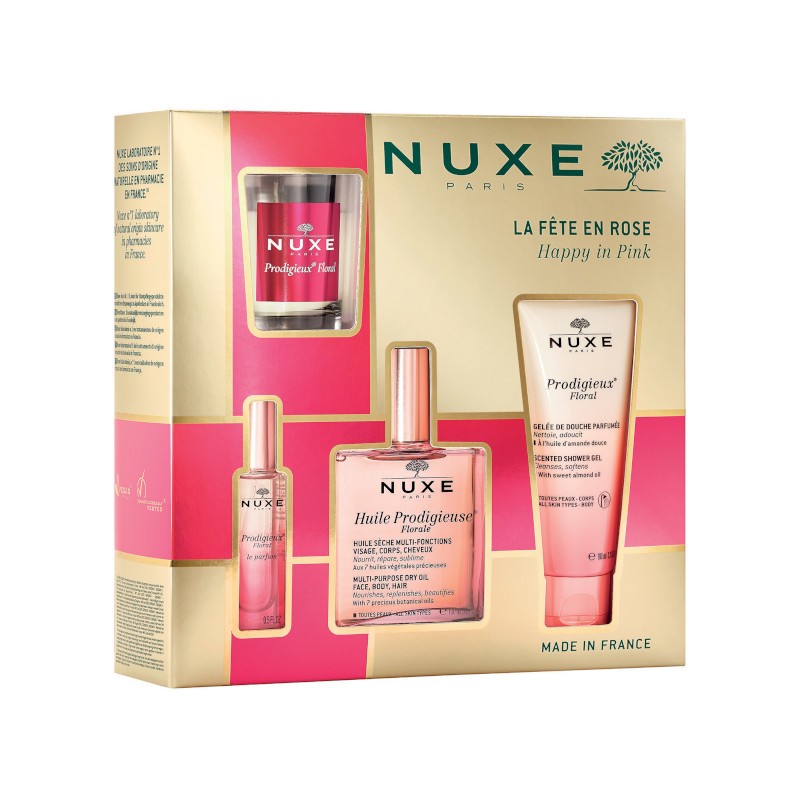 Nuxe Prodigieux Floral Coffret La fête En Rose Le Parfum 15ml + Huile Sèche Multi-Fonctions 100ml + Gelée De Douche Parfumée 100ml + Bougie Parfumée