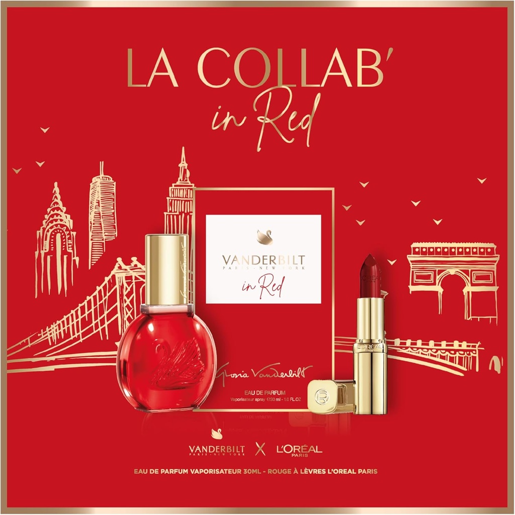 Vanderbilt Coffret Gloria Vanderbilt In Red Eau De Parfum 30ml + L'Oréal Color Riche Rouge à Lèvres 