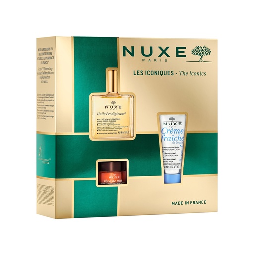 Nuxe Coffret Les Iconiques Huile Prodigieuse, Baume Lèvres Rêves De Miel, Crème Hydratante Crème Fraîche 