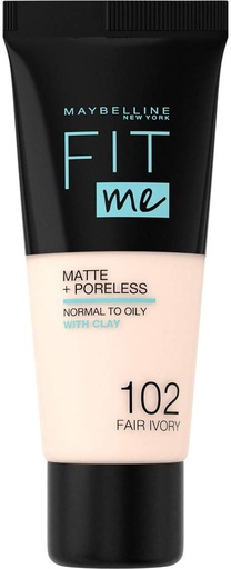 [MAY380] Maybelline Fit Me Matte & Poreless Fond de Teint Fluide 102 Ivoire Clair 30ml