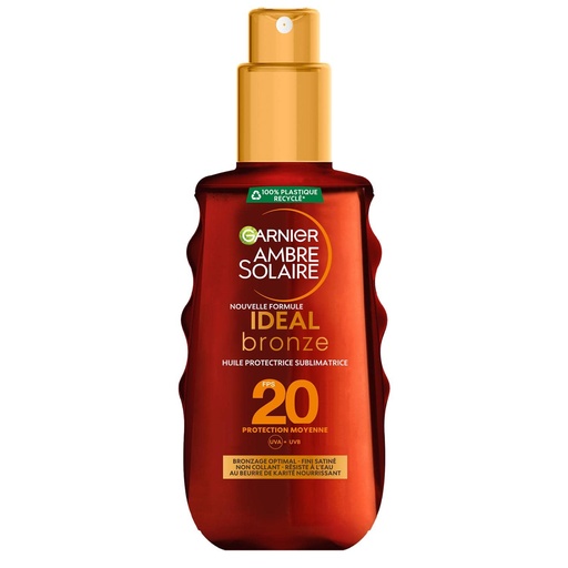 [GAR53] Garnier Ambre Solaire Ideal Bronze Huile Protectrice Sublimatrice au Beurre de Karité SPF 20 150ml