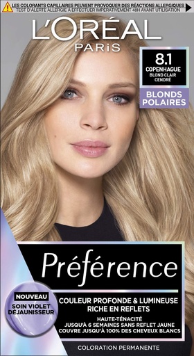 [LOR483] L'Oréal Préférence Cool Blondes Coloration Cheveux 8.1 Copenhagen Light Ash Blonde